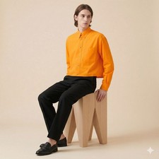 Vintage 1980s Thierry Mugler Archival Orange Snap Shirt Avant Garde Mens Blouse