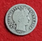 1913 P Barber Dime - Philadelphia Mint - 90% Silver
