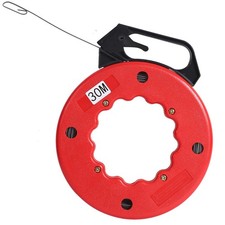 100 Feet Steel Fish Tape in Red Plastic Housing Retractable Wire Fish Tape Re...