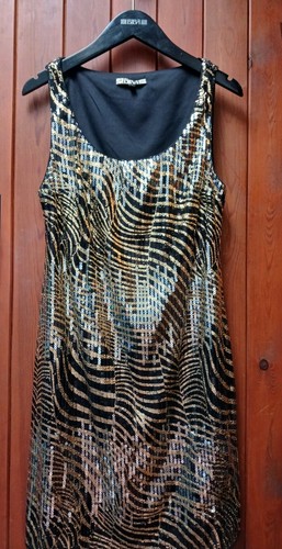 Biba, Biba Black Gold Sequin Party WOW Dress Vintage Glamour Size 10