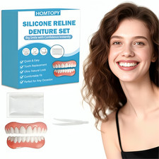 False Teeth Set Full Dentures,Adjustable Silicone Dentures to Fit Over Existing