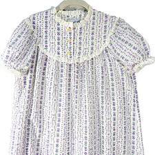 NEW Vtg LANZ Sz L Tyrolean Short Sleeve Floral Stripe Eyelet Lace Long Nightgown