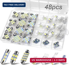 48pcs Led Interior Car Lights Kit 6500k White Interior Bulbs Replacement 194 T