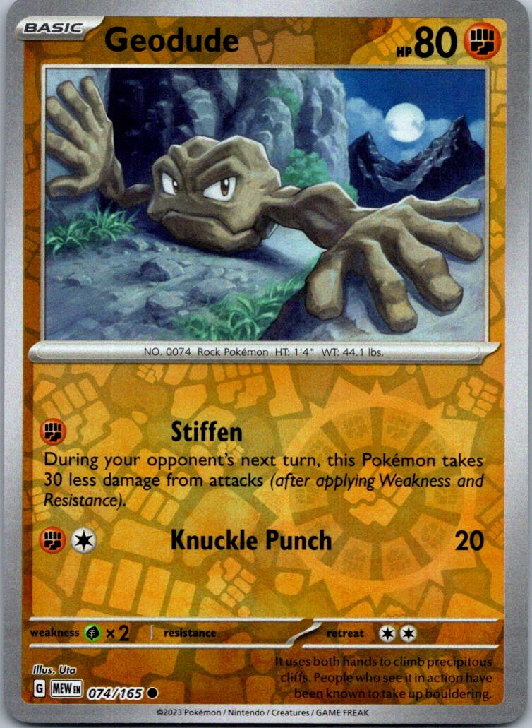 Pokemon Geodude Common SV: Scarlet & Violet 151 074/165 NM Reverse holo