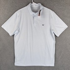 Vineyard Vines Performance Polo Shirt Mens Medium St Jean Stripe White Blue NEW