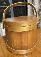 Antique Vintage Firkin Sugar Primitive Wood Bucket with Swing Handle Farmhouse