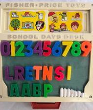 Vintage 1972 Fisher Price School Days Portable Play Desk, 16 Cards