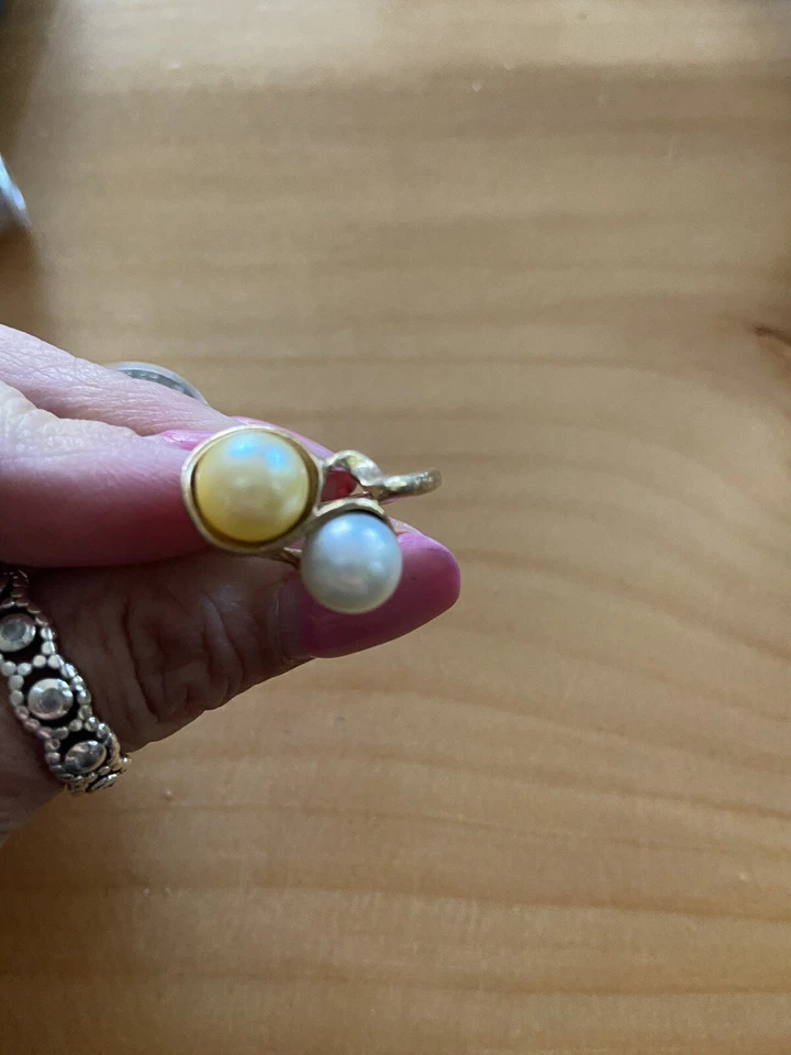 Винтажное кольцо из желтого золота 14 карат с двойным жемчугом размер 6,75 - Изображение 2 из 4