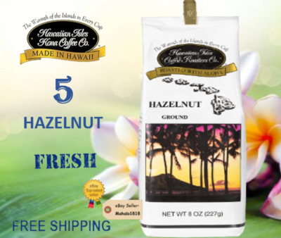 5 Pack Hawaiian Isles coffee Hazelnut flavor 8oz All Purpose Grind Free Shipping
