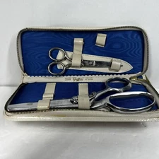 Vintage Griffon Pinking Shears Scissors Set Leather Case Austria Sewing Tools