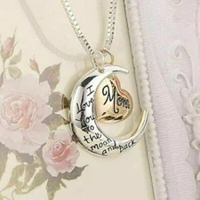 Mom I Love You to the Moon and Back Pendant Necklace -Christmas Gift-Mothers Day