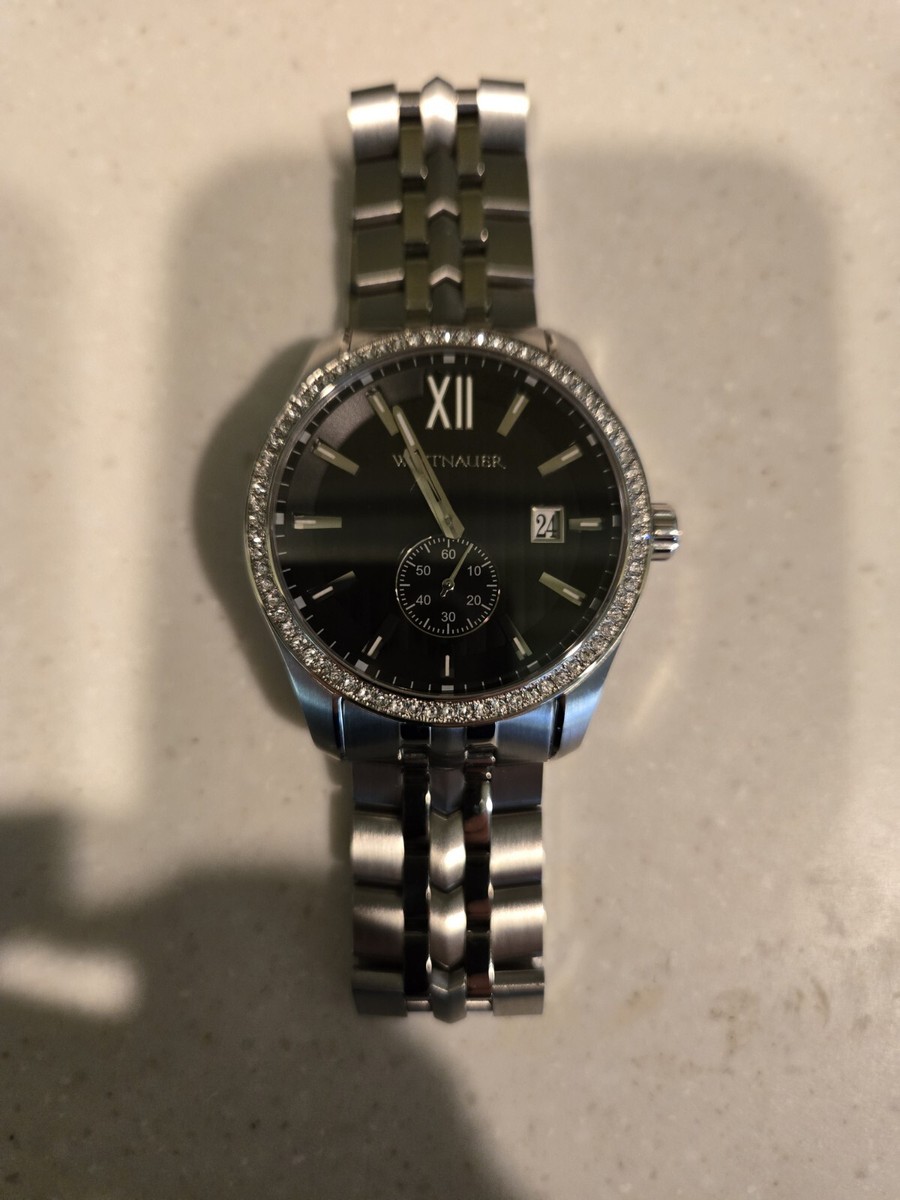 Wittnauer WN3031 Crystal Pave Bezel Stainless Steel Black Dial