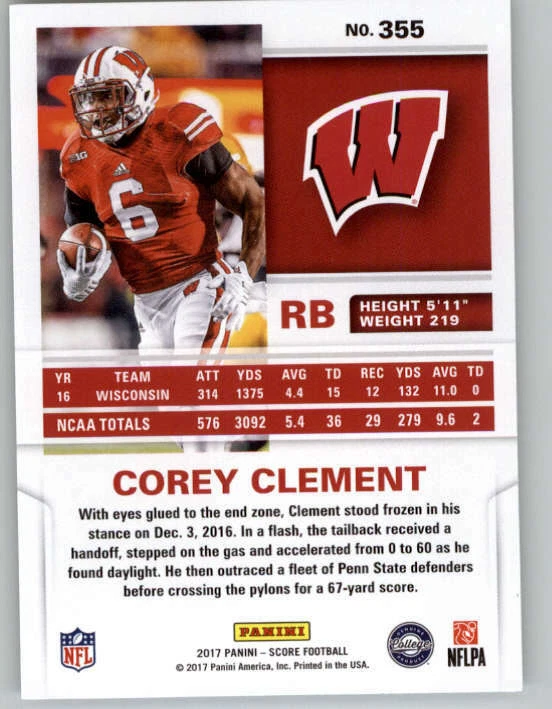 2017 Score #355 Corey Clement RC (ref 149789) - Image 2 of 2