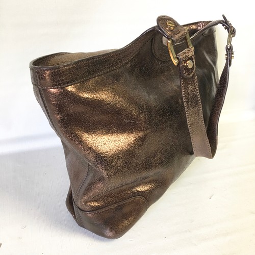 Tory Burch Bombe Tote Crinkle Glaze Bronze Brown Leather Shoulder Bag - Picture 13 of 20