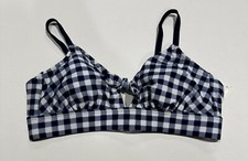 Women's Tie Front Gingham Bralette Bikini Top - Navy Gingham XL