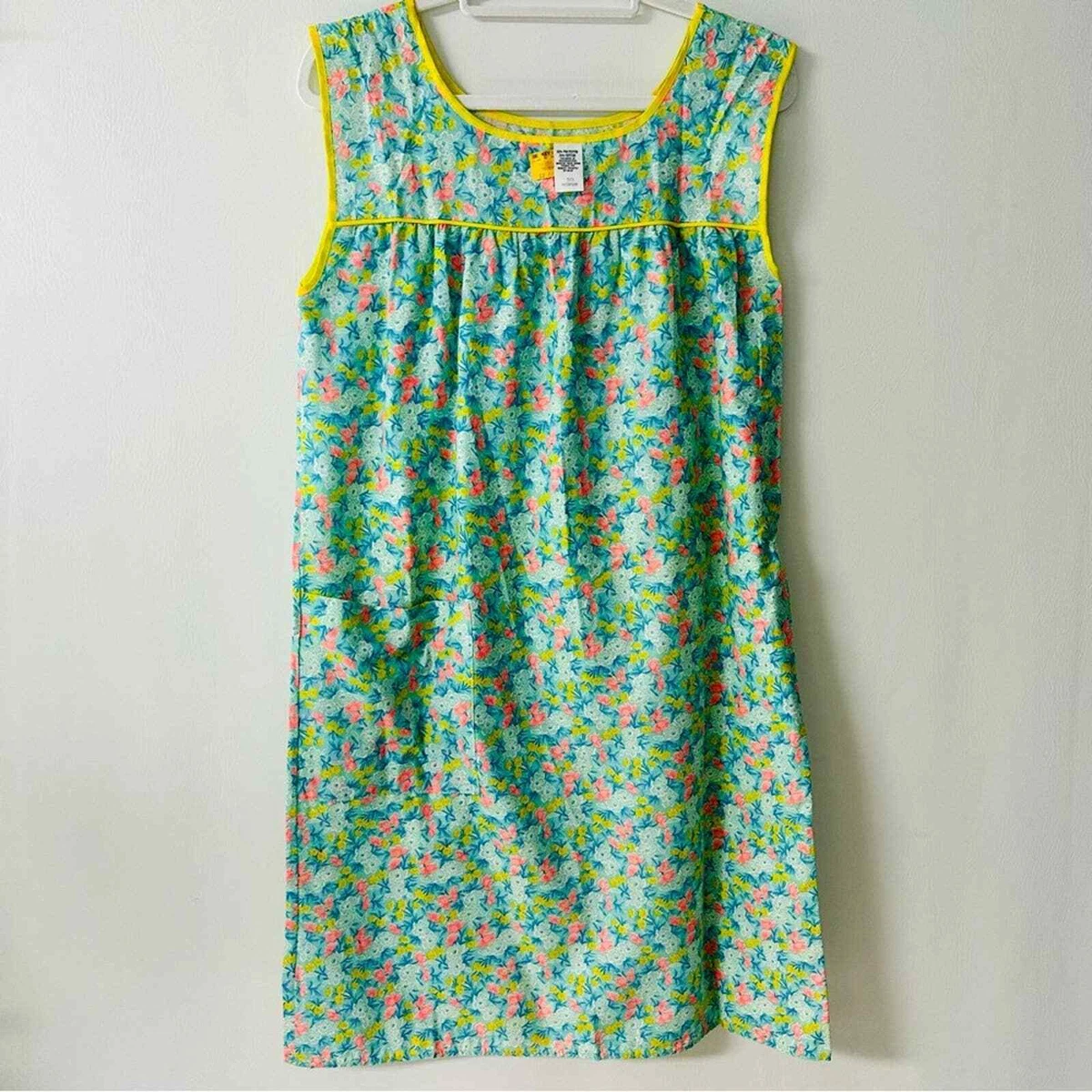 Vintage Women Floral Patio Shift House Dress Sleeveless Pockets