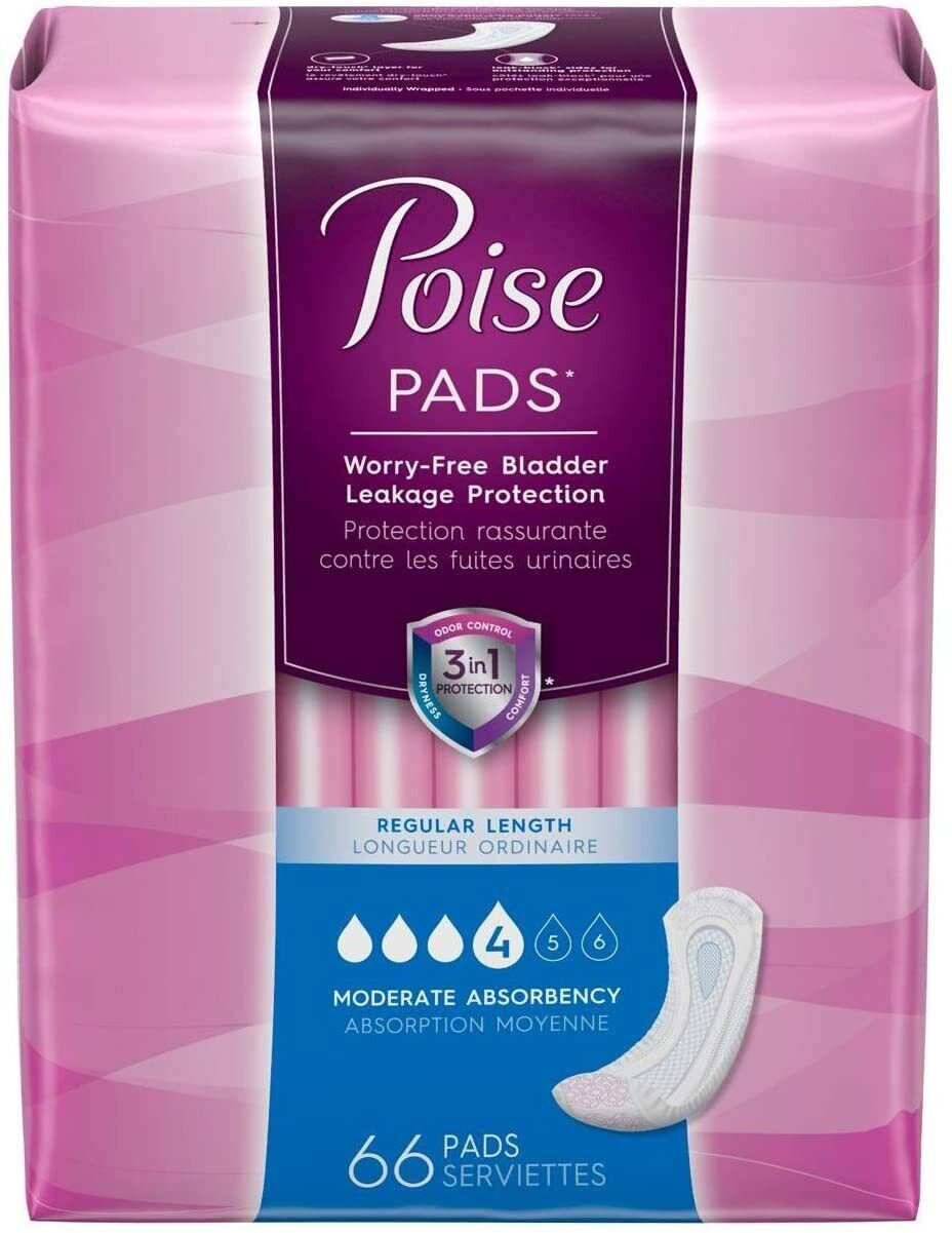 Poise Incontinence Pads Moderate Absorbency Regular Size 66 Count