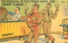 1940s Military Bar Beer Tank Corps Comic Humor Tichnor linen Postcard 22-10917