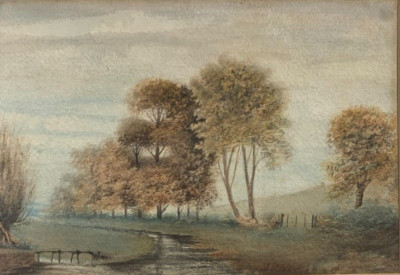 Atemberaubendes Vintage Aquarell Landschaft Herbst signiert