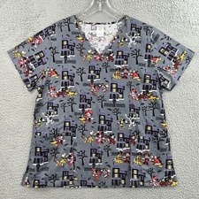 Disney Scrub Top Shirt Womens Large Gray Halloween Medical Dental Short Sleeve