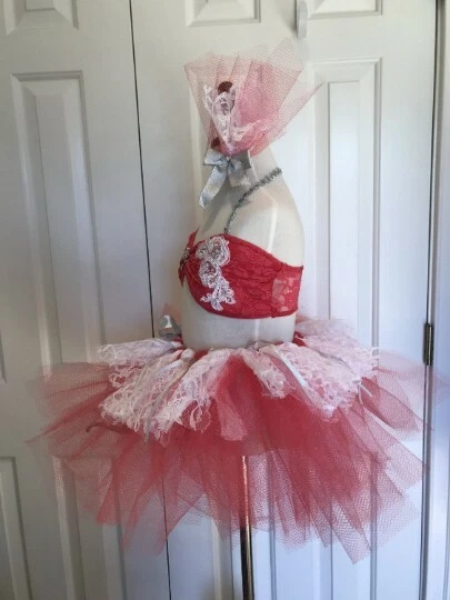 Disfraz de danza 2 piezas de coral, blanco y plata de ballet, lírica o contemporánea Foto 4 de 4