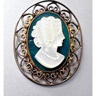 WELLS 925 STERLING SILVER VERMEIL NEPHRITE & MOTHER OF PEARL CAMEO SKY