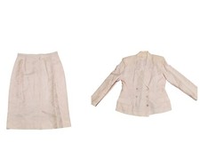 Vintage Skirt Suit with Blazer Linen Cotton Blend Pink Size Medium Large - M-L