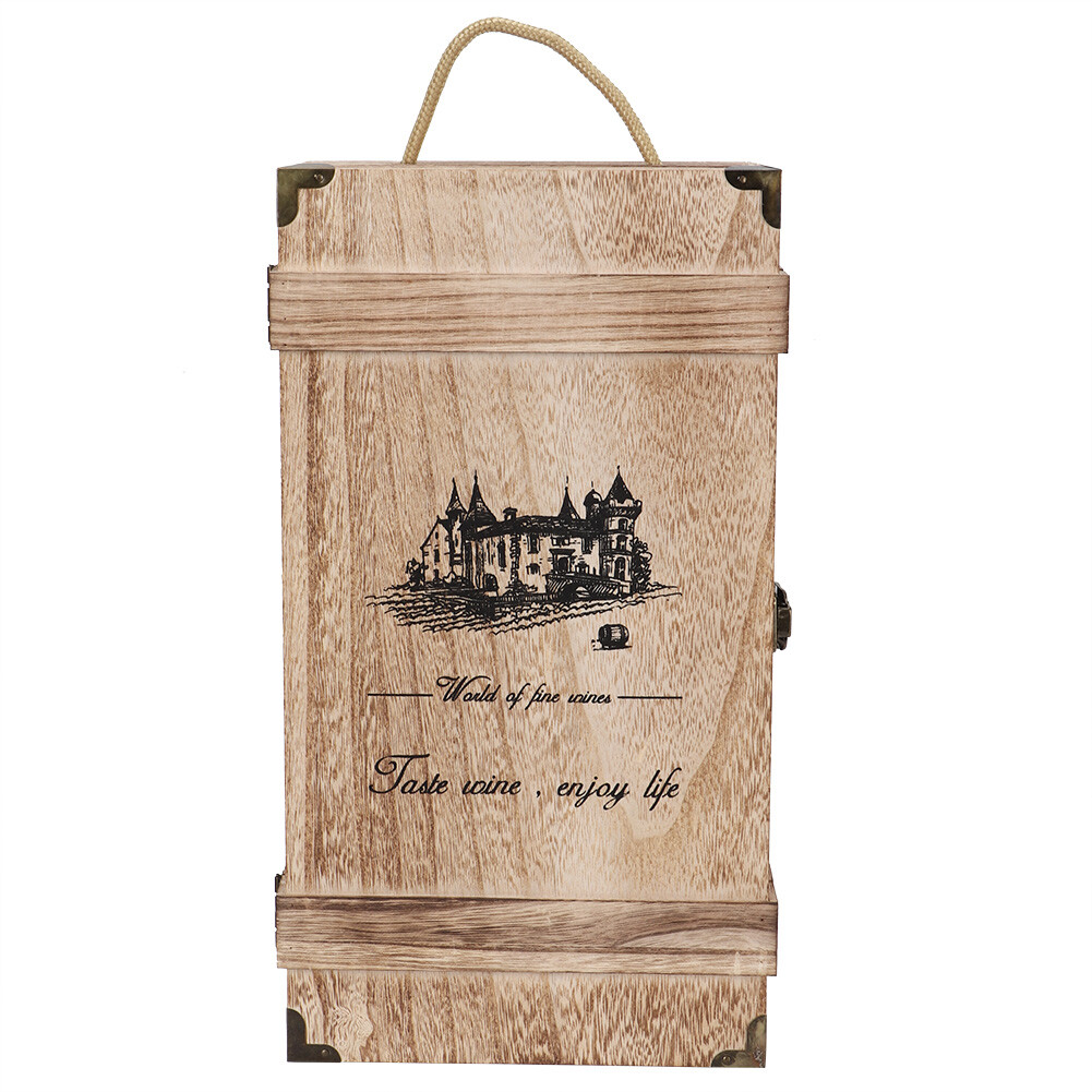 Retro Vintage Portable Wooden 2 Bottles Red Wine Gift Storage Box