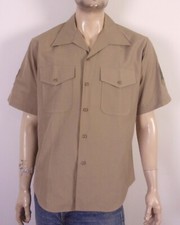 vintage 60s Arrow Korean War Vietnam USMC Marine Corps Khaki Wool Blend Shirt L
