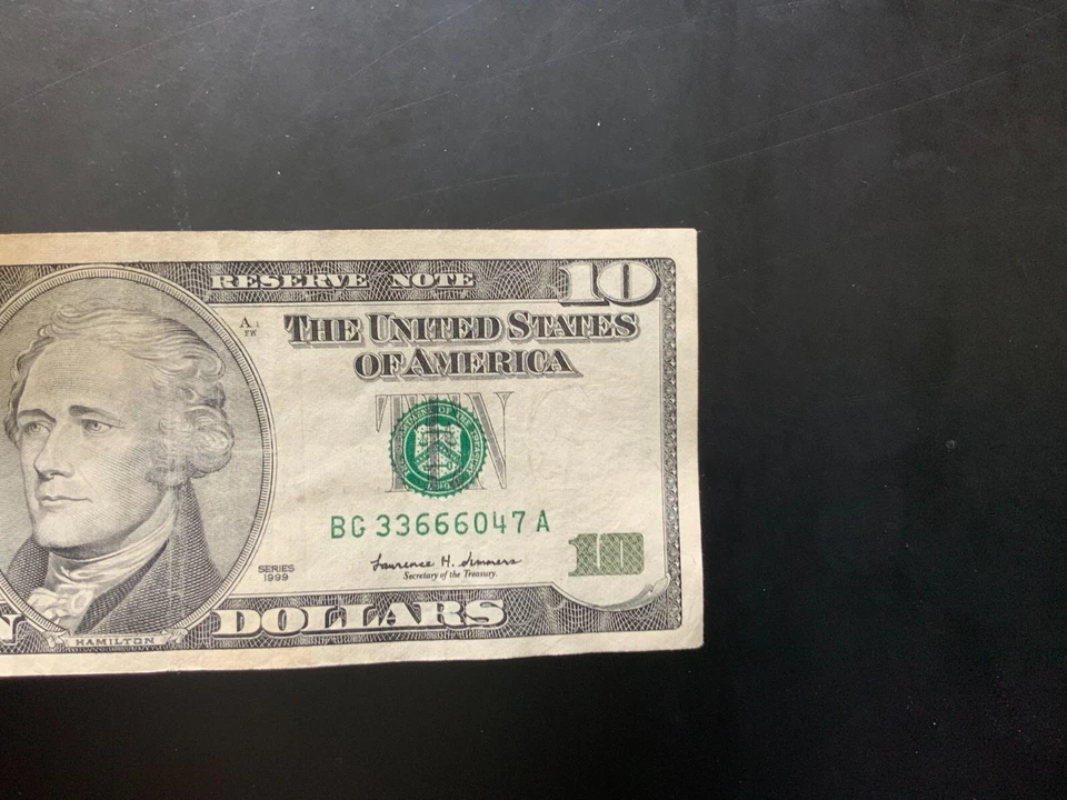 1999 $10 DOLLAR BILL BG33666047A - Image 3 of 4