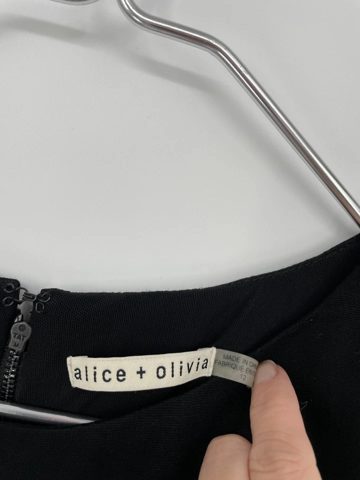 Alice + Olivia Dress Womens 12 Black Zilla Leather-Paneled Ponte Sleeveless Mini - Image 4 of 4