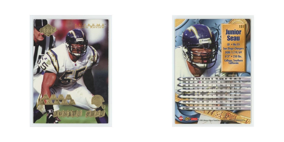 Junior Seau 1998 Collector's Edge Gold #151 San Diego Chargers Football Card NM - Image 3 of 3
