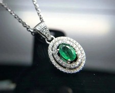 14K White Gold Plated 2.00Ct Oval Cut Lab Created Emerald Halo Women's Pendant