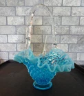 Fenton Art Glass Blue Opalescent Hobnail 4.5" Handled Basket 3834 BO
