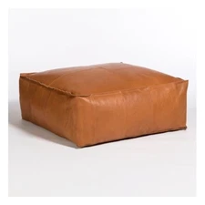 Leather Unstuffed Moroccan Genuine Ottoman Footstool Pouffe Boho New Brown 30''