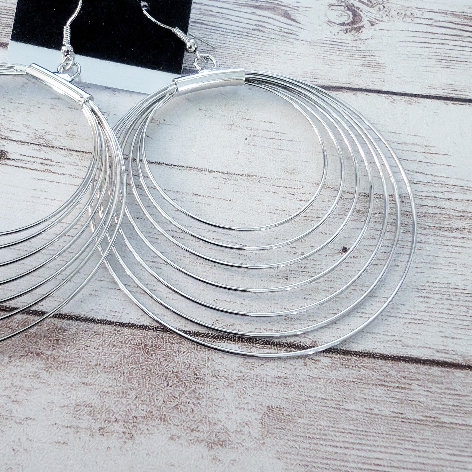 Extra Large Silver Tone Multi Circle Dangle Earri… - image 3