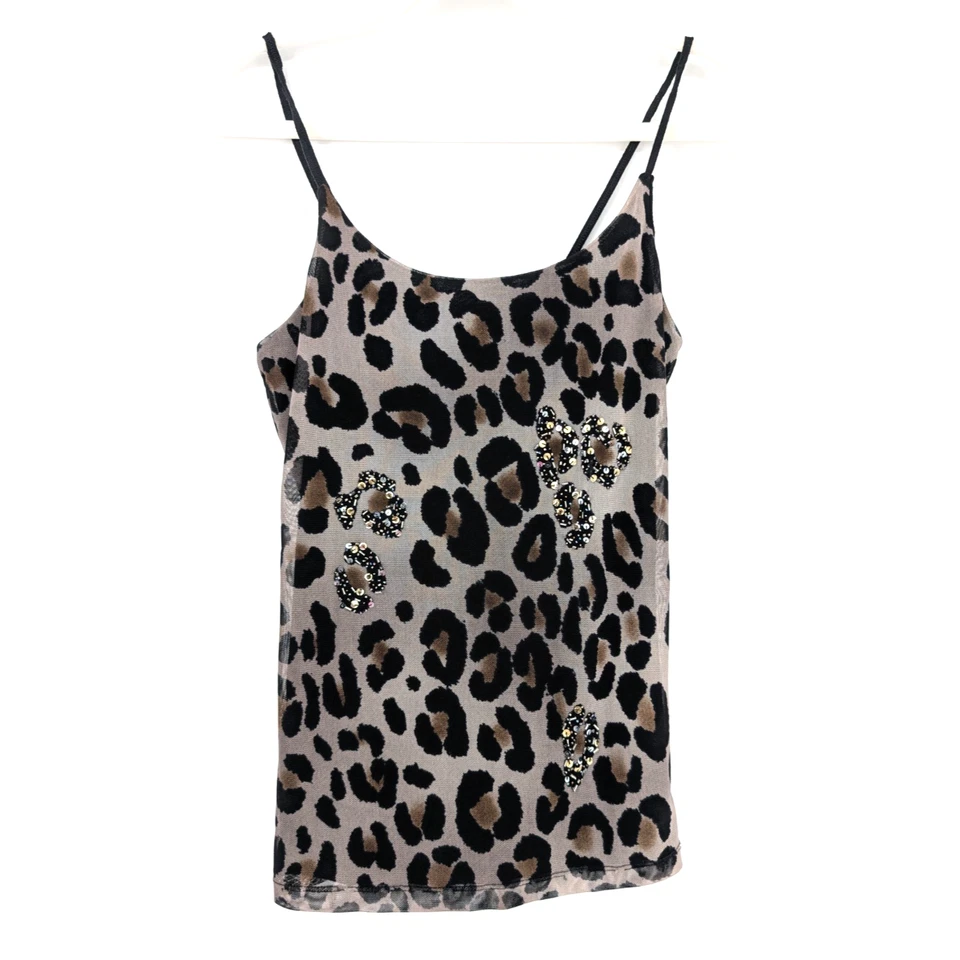 复古 Y2K 透明网眼豹纹 Baddie Whimsigoth Bling Dark Fairy Cami Top SM — 第 3/4 张图片