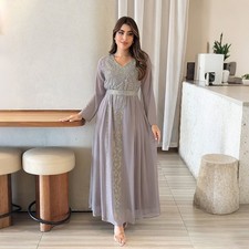 Rhinestone Kaftan Women Muslim Long Sleeve Maxi Dress Turkey Islamic Abaya Gown
