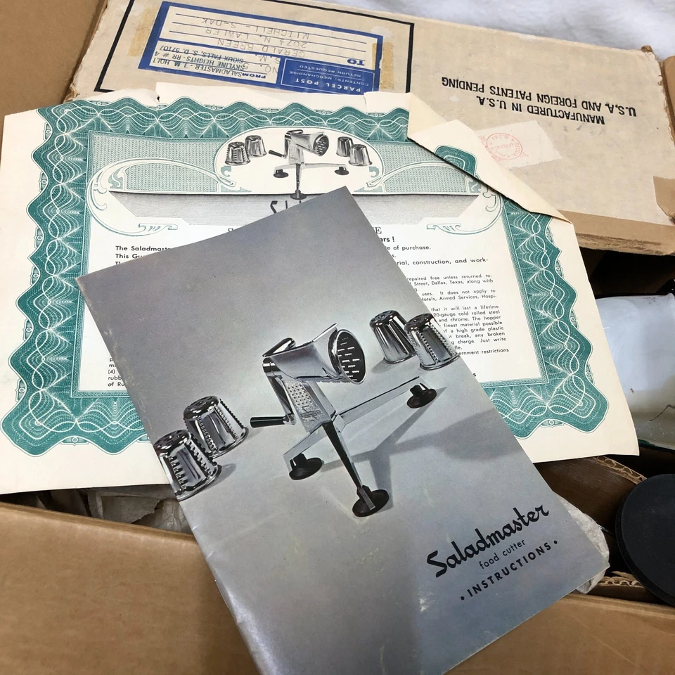 Rallador procesador cortador de alimentos Saladmaster vintage 5 conos de corte NUEVO EN CAJA Foto 2 de 4