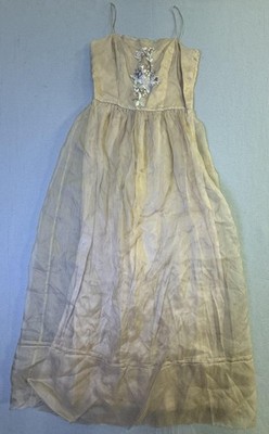 Vintage Bonnie Strauss Dress Womens 6 Gold Floral Embroidered Slip Midi 90s
