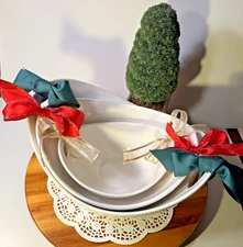 Serving Bowls with Handles Porcelain White Nesting Dishes Bowls Mixing NWOT