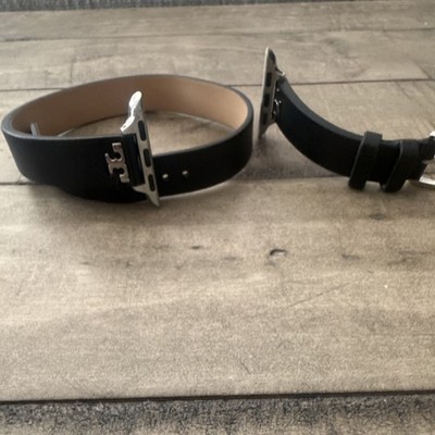 Tory Burch Black Leather Strap with Silver Connectors for Apple Watch