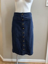 Talbots Denim Blue Midi Aline Button Front Skirt 2 Excellent