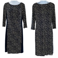 Lauren Ralph Lauren Navy Tan Animal Print Stretch Knit Classic Sheath Dress 8