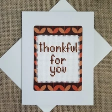 Completed Finished Cross Stitch Thankful for You Autumn Blank Note Card