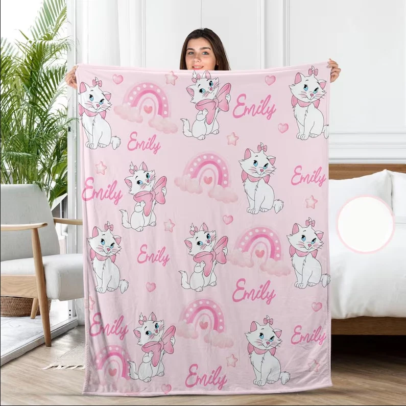 Personalized Disney The Aristocats Marie Rainbow Pattern Cozy Fleece Blanket