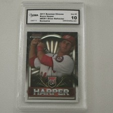 Topps 2011 Bowman Chrome Exclusive Bryce Harper #BCE1 Silver Refractor GMA 10