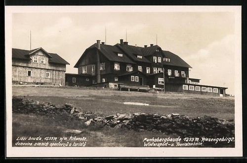 Fuchsbergbaude, Berghütte im Riesengebirge, Ansichtskarte