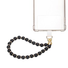 Marble Beaded Phone Wrist Strap, Cellphone Lanyard with Tether Tab, Black