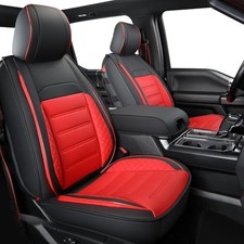 F150 Faux Leather Seat Covers, fit for 2015-2024 F150 Full Set Black Red